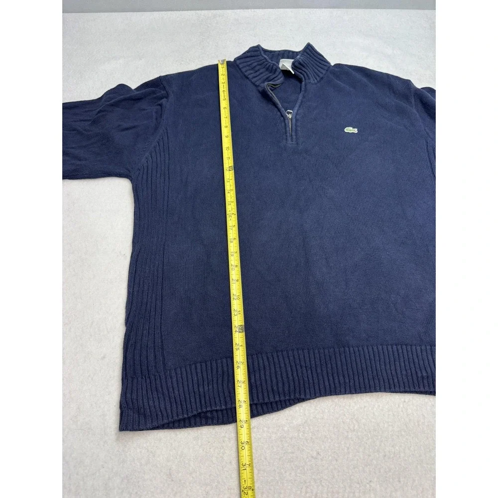 Lacoste Sweater Mens 8/3XL Blue Cotton 1/4 Zip Mock Neck Logo Knit Pullover